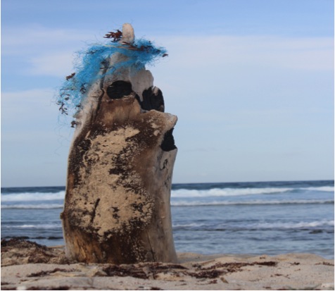 Plastico en la playa y mar