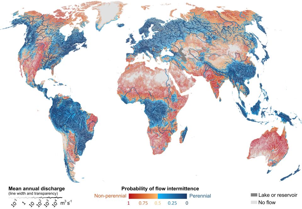 Mapa de la distribución de los cauce de agua 